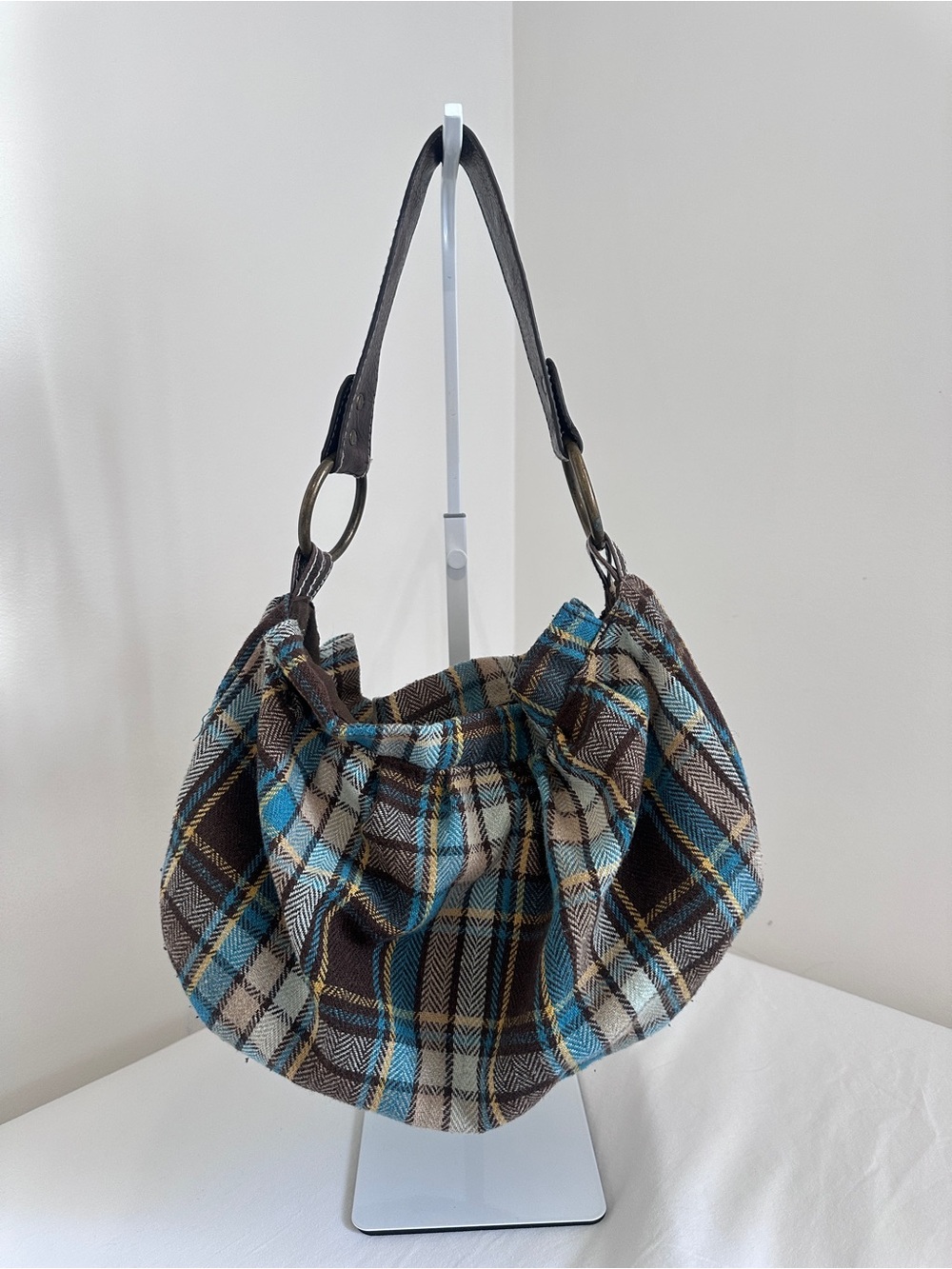 Old Navy Vintage Brown Blue Paid Slouchy Shoulder Bag